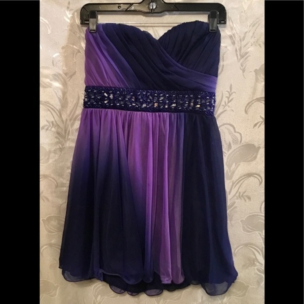 Sequin Hearts Purple Strapless Cocktail Dress